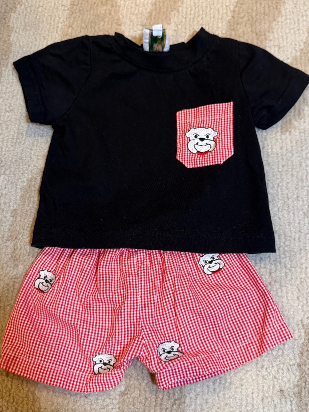 Sugar Bee Clothing Georgia Bulldogs Gingham Shorts Set 6M
